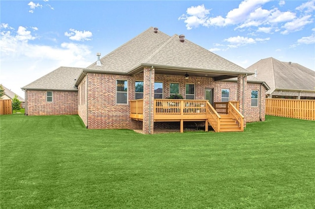 3504 NW Edgewood Ave, Bentonville, AR 72712 - back of house featuring roof with shingles, brick siding, a deck, and ceiling fan