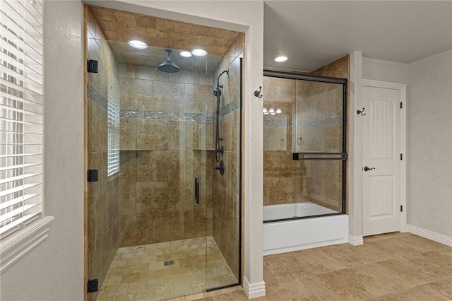 3504 NW Edgewood Ave, Bentonville, AR 72712 - full bath with baseboards, a combined bath / shower with rainfall shower, and recessed lighting