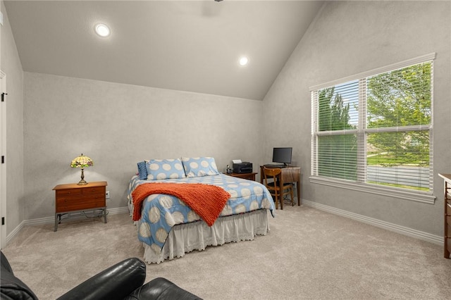 3504 NW Edgewood Ave, Bentonville, AR 72712 - bedroom with carpet, lofted ceiling, baseboards, and recessed lighting