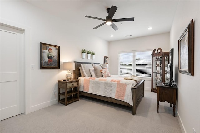 301 SW Autumn Hills Rd, Bentonville, AR 72712 - bedroom with light carpet, baseboards, ceiling fan, and recessed lighting
