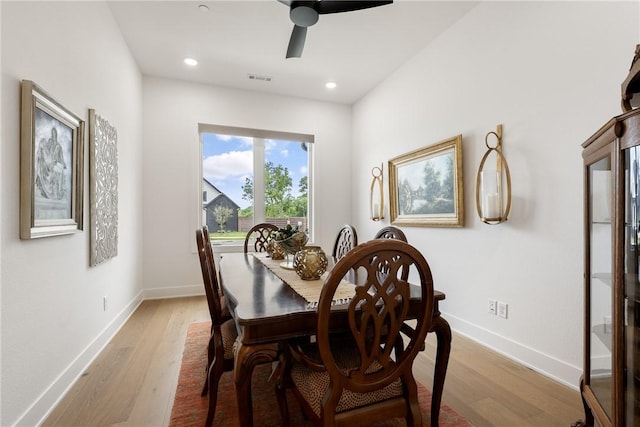 301 SW Autumn Hills Rd, Bentonville, AR 72712 - dining space featuring light wood finished floors, baseboards, ceiling fan, and recessed lighting
