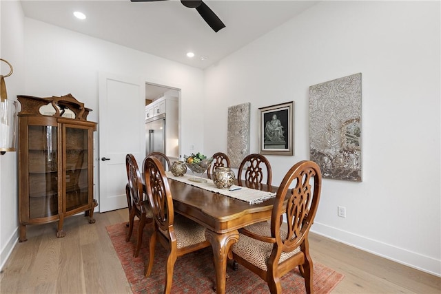 301 SW Autumn Hills Rd, Bentonville, AR 72712 - dining space with light wood-type flooring, ceiling fan, baseboards, and recessed lighting