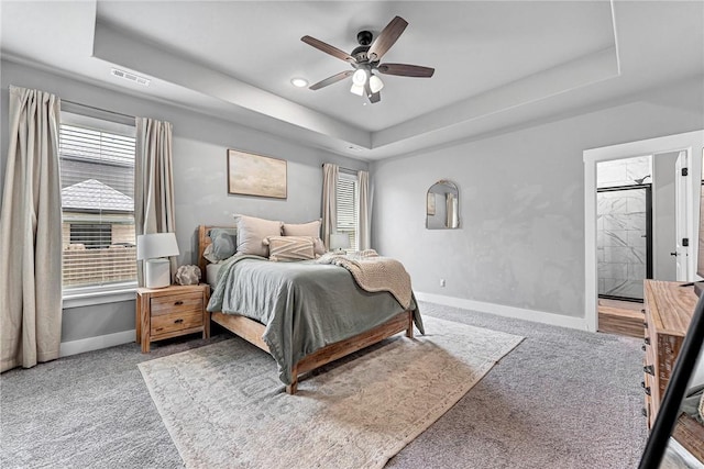 1140 Durante St, Tontitown, AR 72762 - bedroom featuring a tray ceiling, carpet floors, multiple windows, baseboards, and recessed lighting