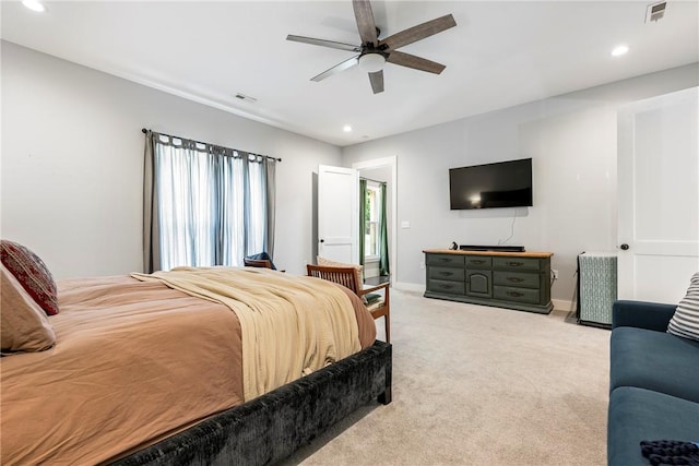 112 E Woodside Ln, Rogers, AR 72756 - bedroom featuring light carpet, recessed lighting, a ceiling fan, and baseboards