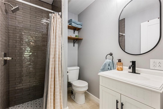 112 E Woodside Ln, Rogers, AR 72756 - bathroom featuring toilet, vanity, and a shower stall