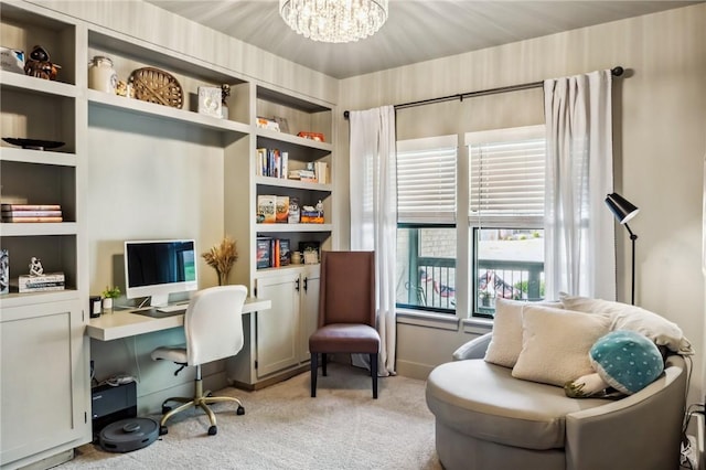 201 Ryder St, Gentry, AR 72734 - office area with light carpet, a chandelier, and built in shelves