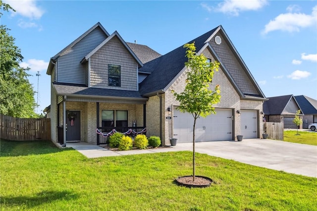 201 Ryder St, Gentry, AR 72734 - craftsman-style home with a porch, driveway, an attached garage, brick siding, and roof with shingles