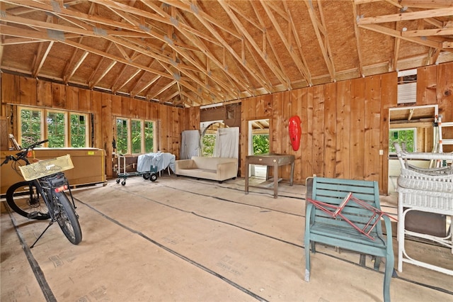 615 E Prairie Creek Dr, Rogers, AR 72756 - miscellaneous room with vaulted ceiling and wood walls