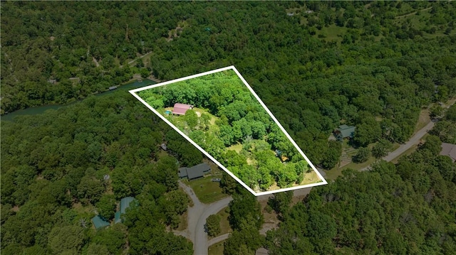482 County Road 332, Eureka Springs, AR 72632 - aerial view of property and surrounding area featuring a forest and property parcel outlined