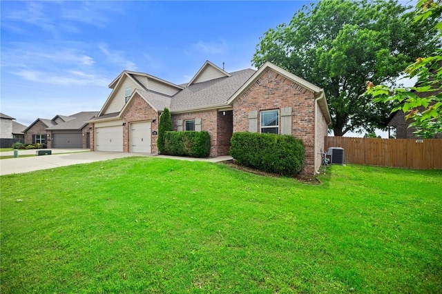 1320 Lariat Dr, Centerton, AR 72719 - view of front of property with brick siding, an attached garage, cooling unit, concrete driveway, and roof with shingles