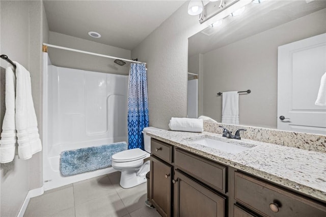 1320 Lariat Dr, Centerton, AR 72719 - full bathroom with vanity, toilet, shower / bath combination with curtain, tile patterned floors, and baseboards