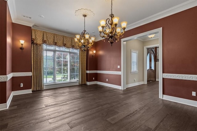 4465 Champagne Dr, Springdale, AR 72764 - empty room featuring a chandelier, wood finished floors, baseboards, and ornamental molding