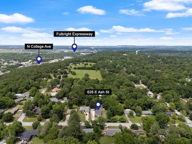 626 Ash St, Fayetteville, AR 72703 - aerial view of a heavily wooded area