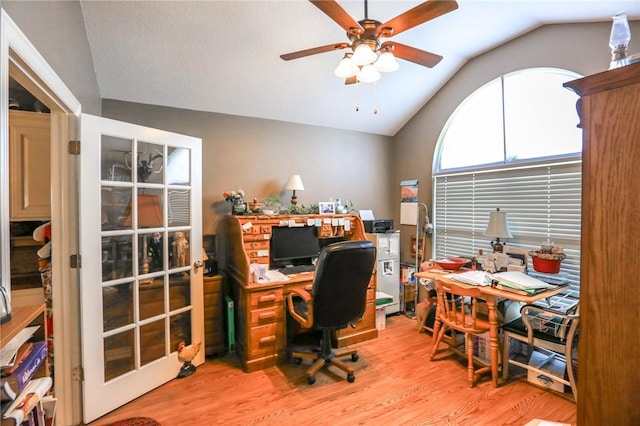 925 Lowell Ave, Cave Springs, AR 72718 - office area with vaulted ceiling, light wood finished floors, and a ceiling fan