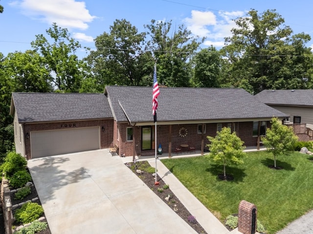 4 Torrido Ln, Bella Vista, AR 72715 - single story home featuring concrete driveway, a garage, a front lawn, a shingled roof, and brick siding