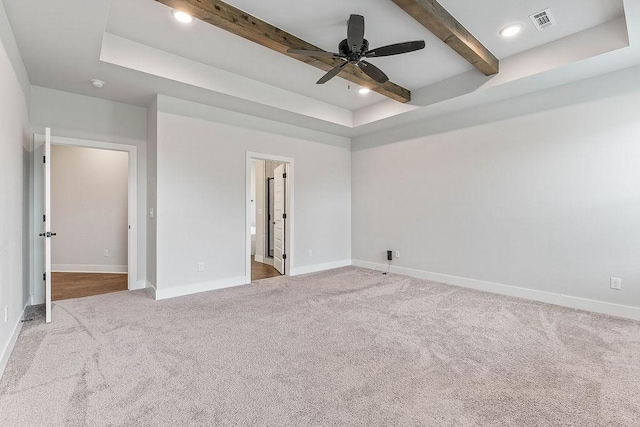 901 Carlock Dr, Pea Ridge, AR 72751 - unfurnished bedroom with carpet flooring, baseboards, a raised ceiling, recessed lighting, and beamed ceiling
