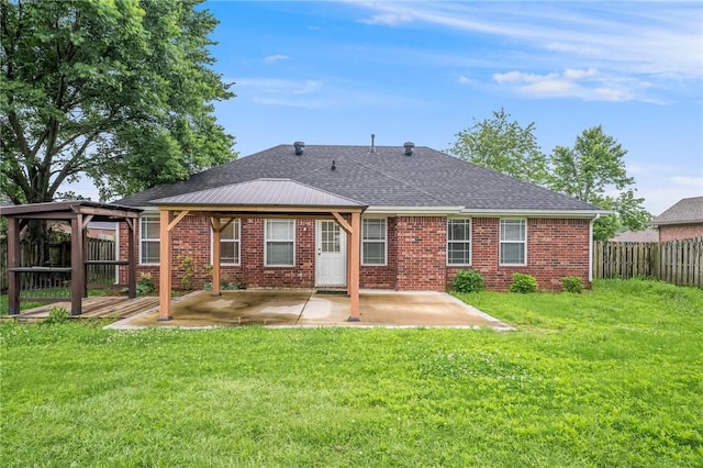 301 Halleck Coach Rd, Centerton, AR 72719 - rear view of property with a gazebo, a patio, brick siding, and a shingled roof