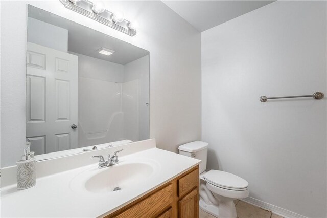 301 Halleck Coach Rd, Centerton, AR 72719 - full bathroom featuring toilet, a shower, vanity, and tile patterned flooring