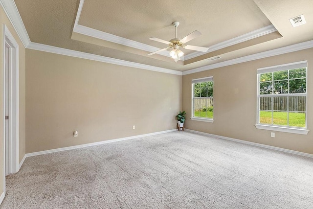 1750 Lancaster Dr, Springdale, AR 72762 - carpeted empty room with a raised ceiling, crown molding, ceiling fan, baseboards, and a textured ceiling