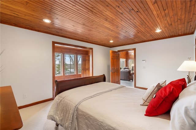 8093 Rockwood Ln, Rogers, AR 72756 - bedroom with light colored carpet, wood ceiling, baseboards, and recessed lighting