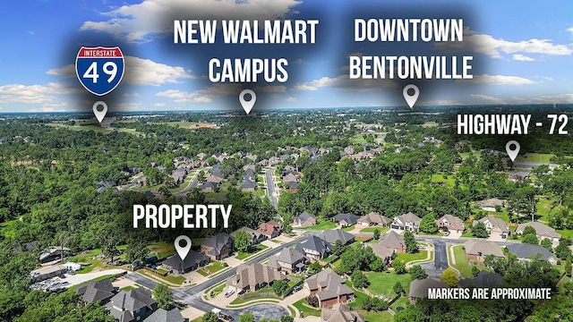 4206 NE Kenton Ave, Bentonville, AR 72712 - aerial view of property and surrounding area with nearby suburban area