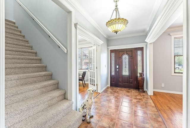 4206 NE Kenton Ave, Bentonville, AR 72712 - foyer with stairs, baseboards, and crown molding