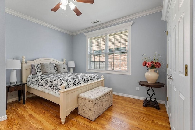 4206 NE Kenton Ave, Bentonville, AR 72712 - bedroom featuring light wood-style flooring, ornamental molding, baseboards, and a ceiling fan