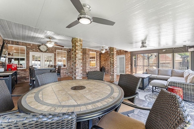 4206 NE Kenton Ave, Bentonville, AR 72712 - view of patio with ceiling fan, outdoor dining area, an outdoor living space, and french doors