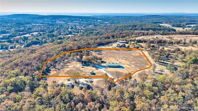 14620 Ravenwood Ln, Garfield, AR 72732 - aerial view of property and surrounding area featuring property parcel outlined and a forest