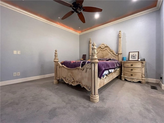10059 Birdie St, Dardanelle, AR 72834 - bedroom with crown molding, baseboards, carpet floors, a ceiling fan, and recessed lighting