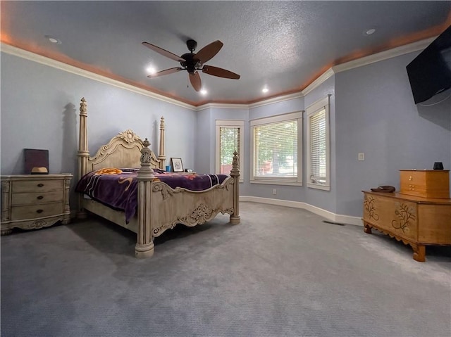 10059 Birdie St, Dardanelle, AR 72834 - bedroom with crown molding, carpet flooring, ceiling fan, baseboards, and recessed lighting