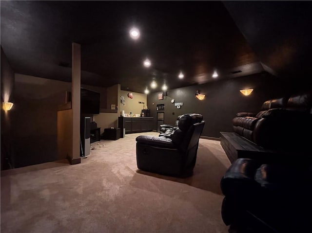 10059 Birdie St, Dardanelle, AR 72834 - home theater room with light colored carpet and recessed lighting