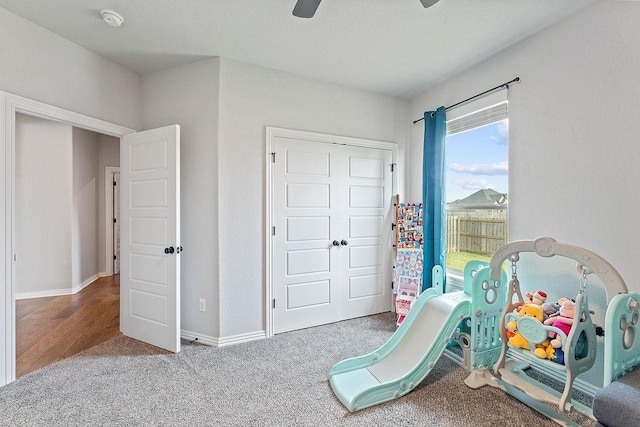 1904 Bergman Rd, Pea Ridge, AR 72751 - game room featuring carpet floors, baseboards, and ceiling fan