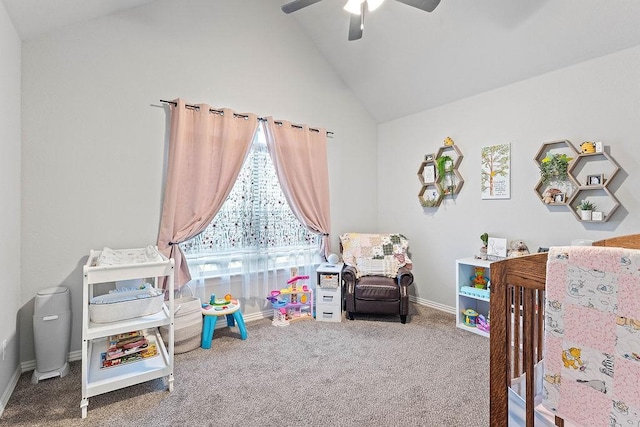 1904 Bergman Rd, Pea Ridge, AR 72751 - carpeted bedroom featuring baseboards, a ceiling fan, and high vaulted ceiling