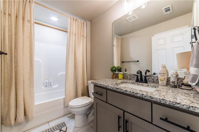 2009 Poppy St, Bentonville, AR 72713 - full bathroom featuring toilet, vanity, shower / bath combo with shower curtain, and tile patterned floors