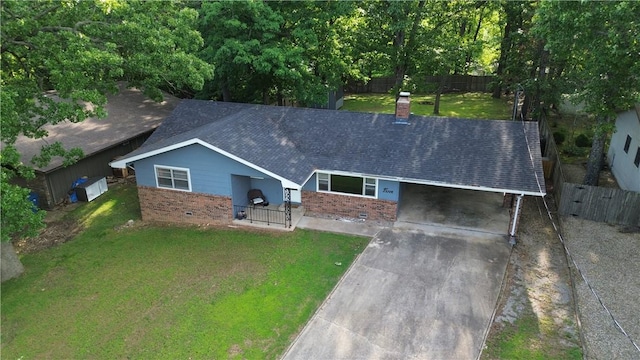 5 Chapel Ln, Bella Vista, AR 72715 - view of front of property featuring brick siding, a shingled roof, a chimney, and concrete driveway
