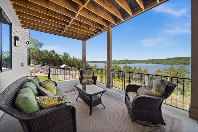 10393 Cedar Rock Rd, Garfield, AR 72732 - view of patio / terrace with a water view and an outdoor living space