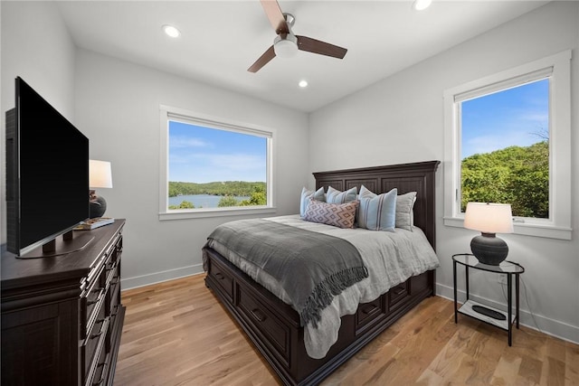 10393 Cedar Rock Rd, Garfield, AR 72732 - bedroom featuring baseboards, recessed lighting, light wood finished floors, and a ceiling fan