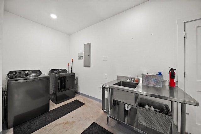 10393 Cedar Rock Rd, Garfield, AR 72732 - laundry room featuring electric panel, washer and dryer, and baseboards