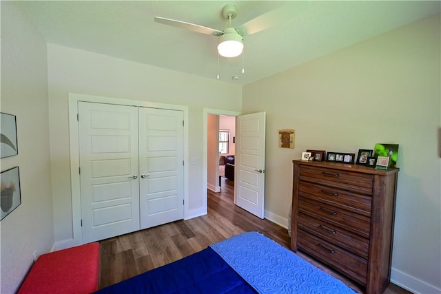 29 Bassingham Dr, Bella Vista, AR 72715 - bedroom with wood finished floors, baseboards, a closet, and a ceiling fan