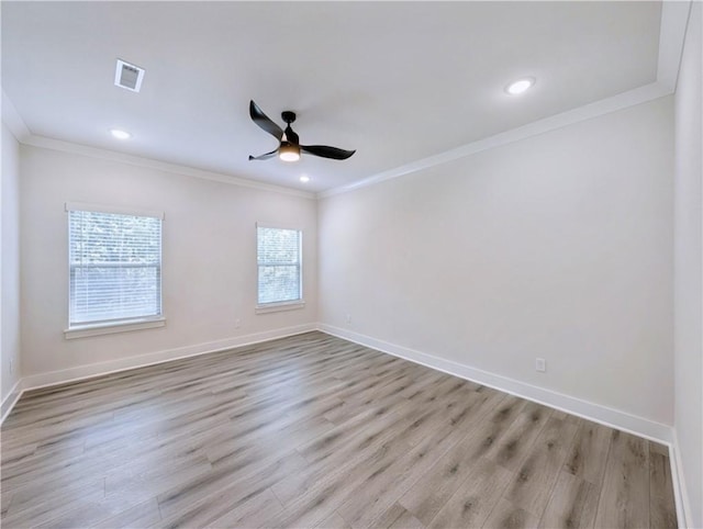 13 Epping Dr, Bella Vista, AR 72714 - unfurnished room with ceiling fan, ornamental molding, light wood-type flooring, baseboards, and recessed lighting