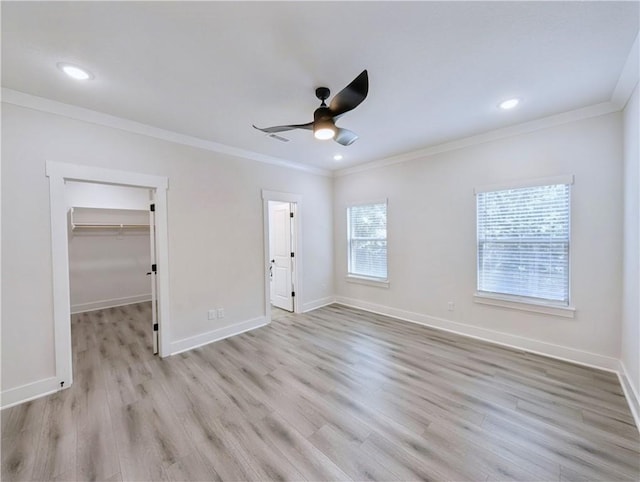 13 Epping Dr, Bella Vista, AR 72714 - spare room featuring crown molding, light wood-style floors, a ceiling fan, baseboards, and recessed lighting