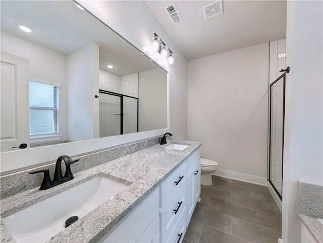 13 Epping Dr, Bella Vista, AR 72714 - full bath with a shower stall, double vanity, toilet, baseboards, and tile patterned floors