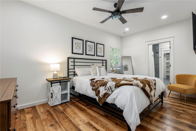 327 S E Ave, Fayetteville, AR 72701 - bedroom featuring hardwood / wood-style flooring, recessed lighting, and a ceiling fan