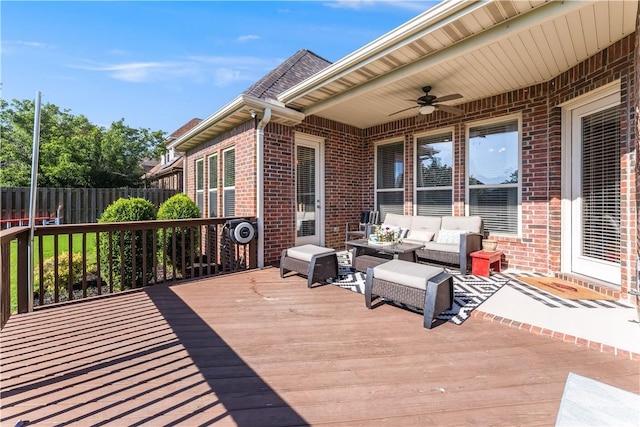 2314 S The Peaks Blvd, Rogers, AR 72758 - wooden deck featuring a ceiling fan and an outdoor hangout area