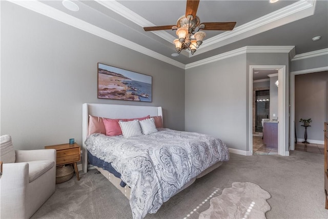 2314 S The Peaks Blvd, Rogers, AR 72758 - bedroom featuring carpet flooring, a tray ceiling, ornamental molding, baseboards, and ensuite bathroom