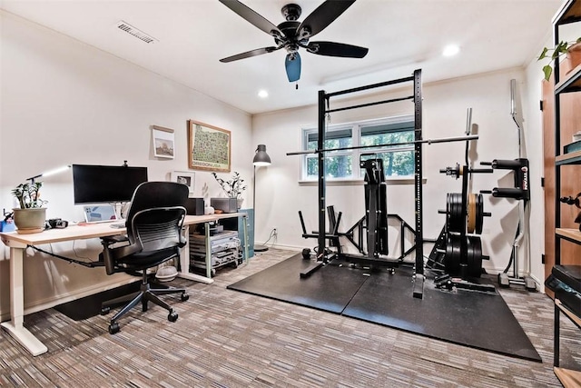 1463 E Woodbrook Dr, Fayetteville, AR 72703 - workout area featuring ceiling fan, recessed lighting, and baseboards