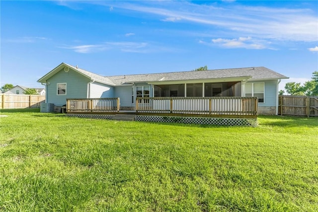 8 Central Heights Way, Bentonville, AR 72712 - back of house featuring a wooden deck and a sunroom