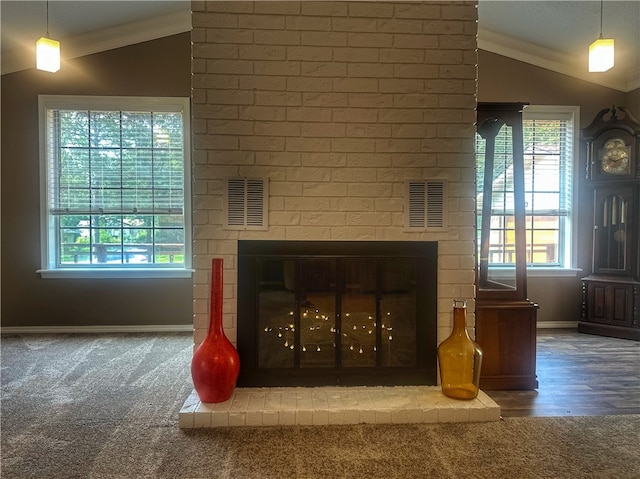 3002 W 4th St, Russellville, AR 72801 - detailed view of a fireplace, crown molding, carpet flooring, and baseboards