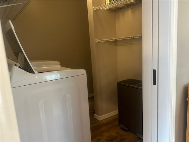 3002 W 4th St, Russellville, AR 72801 - laundry room with washer and clothes dryer, dark wood finished floors, and baseboards